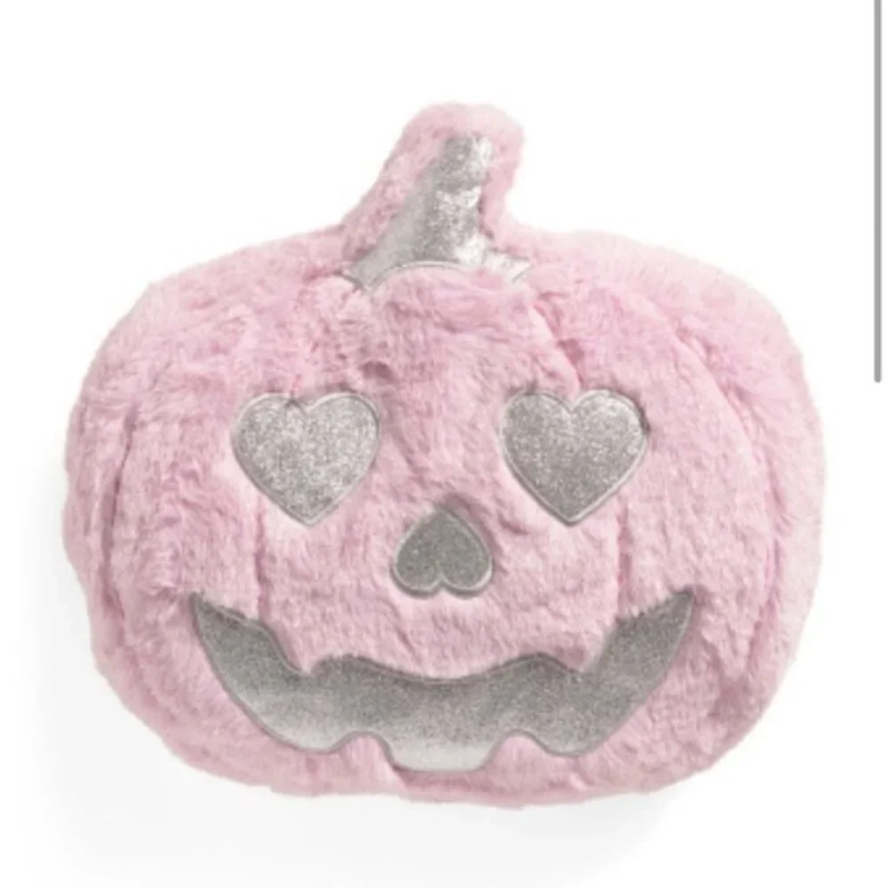 Plush Pumpkin Pillow Jack O Lantern Heart Eyes Glitter Pink